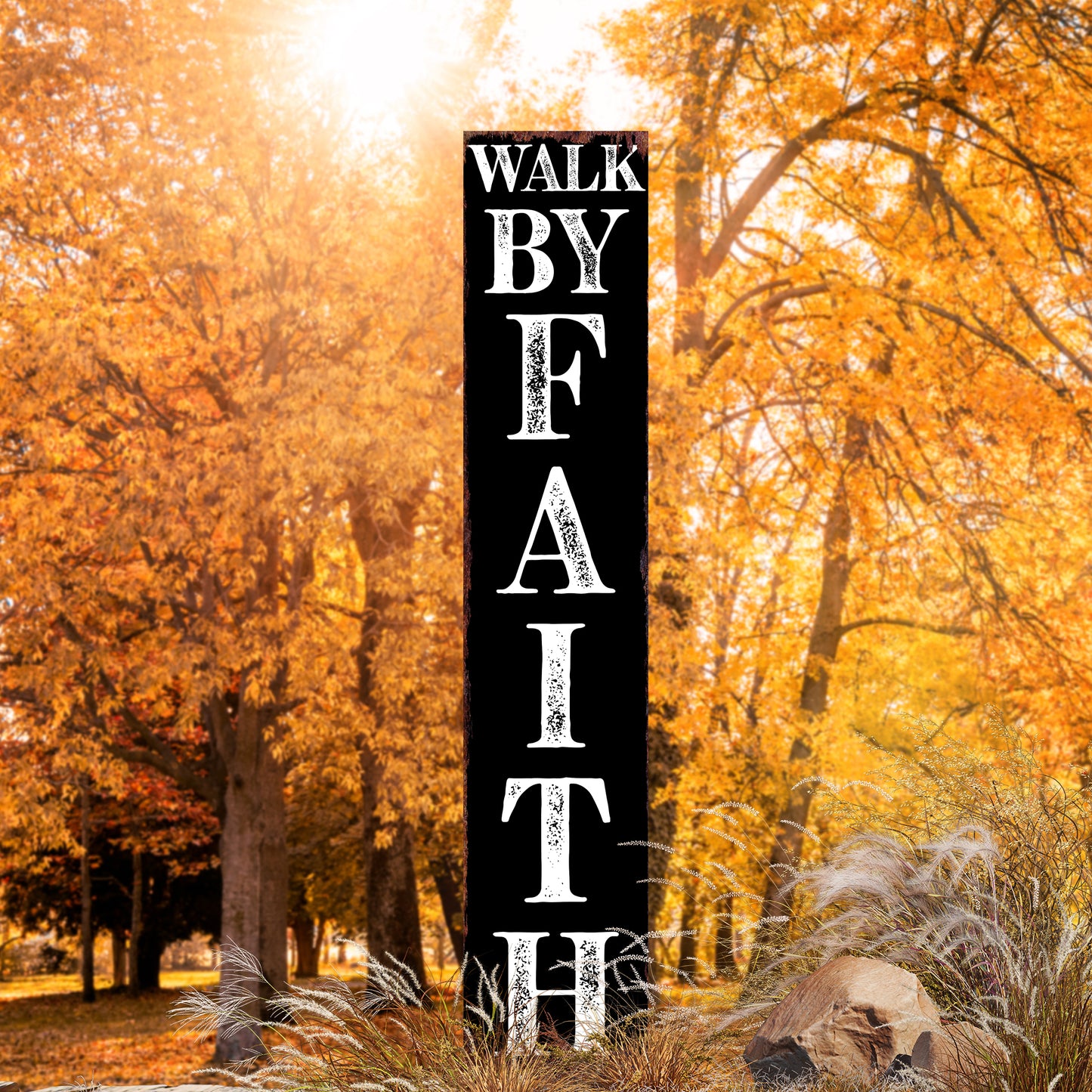 Christian Yard Sign | “Walk By Faith” Inspirational Garden Stake | Outdoor Religious Porch, Lawn & Garden Décor