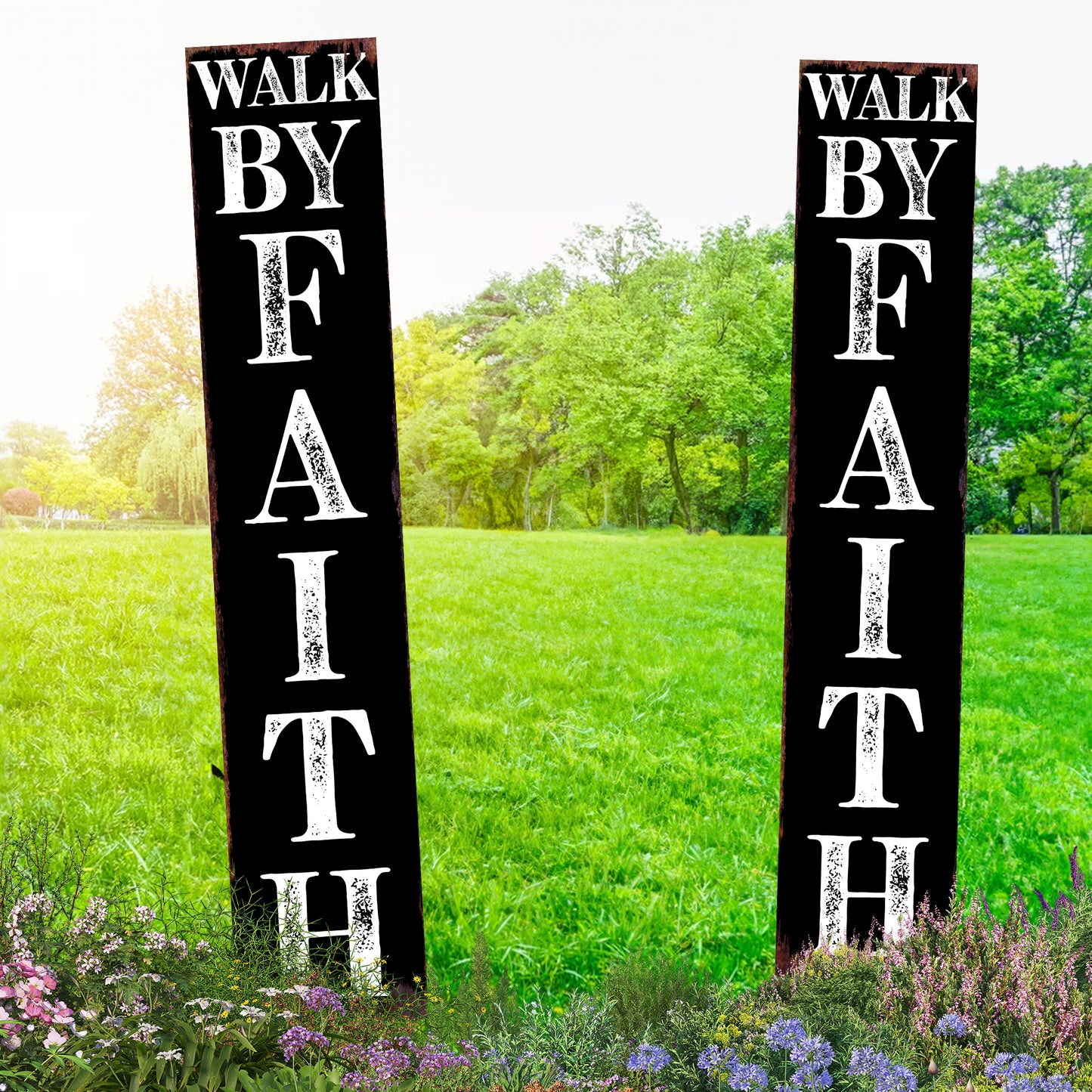 Christian Yard Sign | “Walk By Faith” Inspirational Garden Stake | Outdoor Religious Porch, Lawn & Garden Décor
