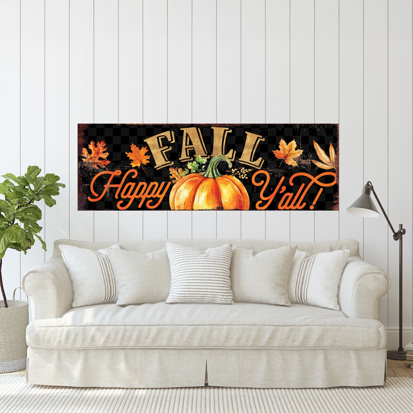 Happy Fall Y’all Wall Art | Pumpkin & Autumn Leaves Sign | Rustic Farmhouse Fall Decoration for Living Room or Porch