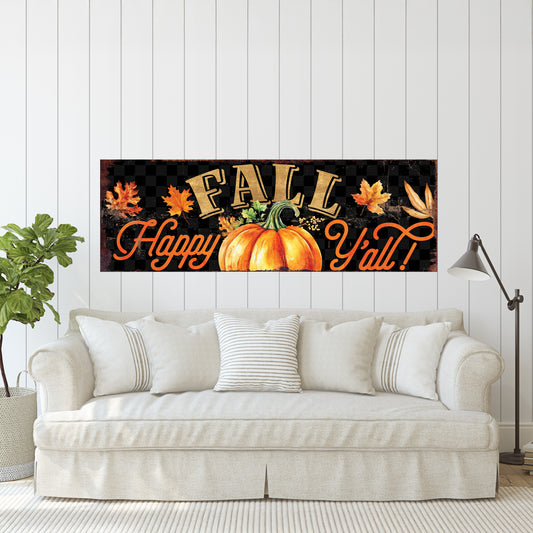 Happy Fall Y’all Wall Art | Pumpkin & Autumn Leaves Sign | Rustic Farmhouse Fall Decoration for Living Room or Porch