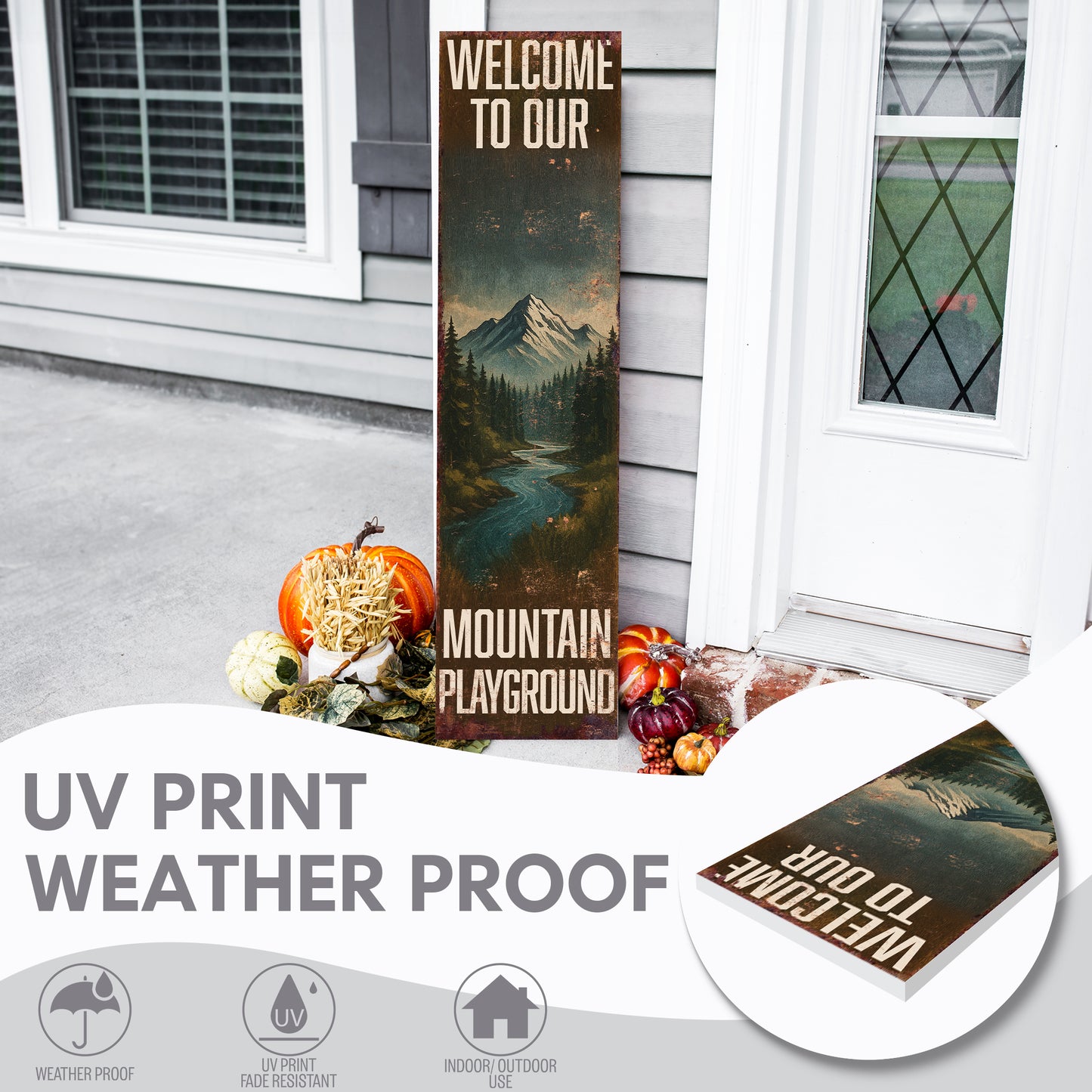 Welcome to Our Mountain Playground Porch Sign | Rustic Cabin Lodge Decor | Outdoor Adventure Wall Art for Porch, Patio & Entryway