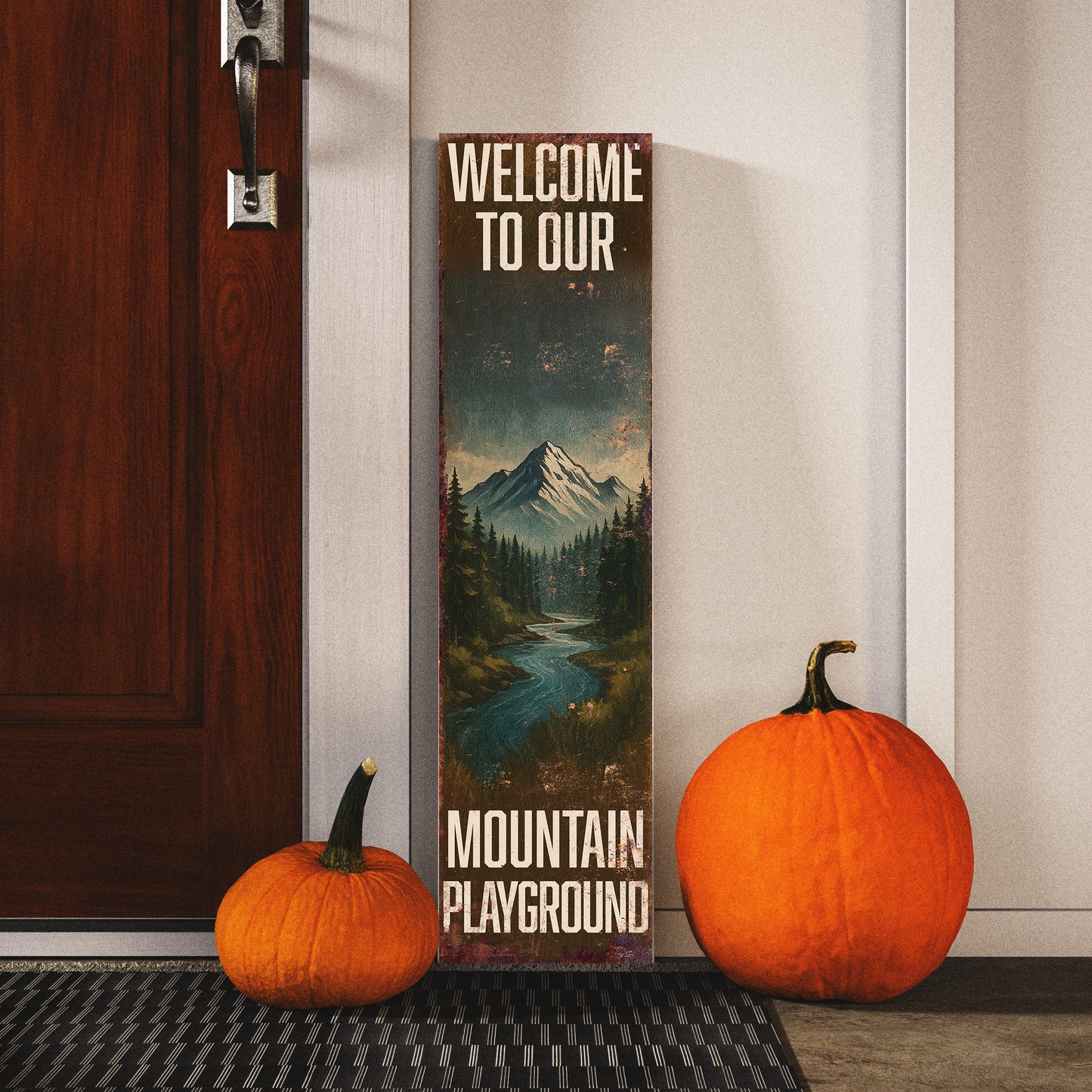 Welcome to Our Mountain Playground Porch Sign | Rustic Cabin Lodge Decor | Outdoor Adventure Wall Art for Porch, Patio & Entryway