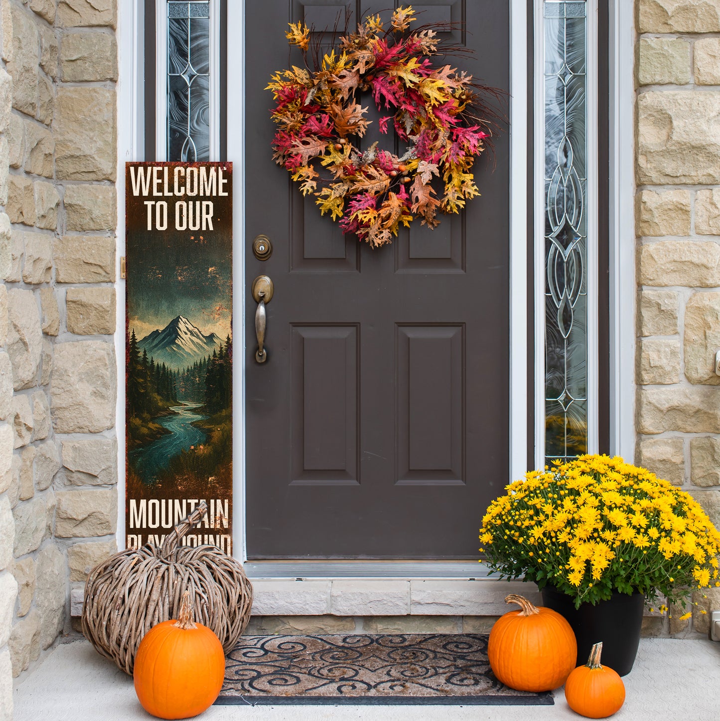 Welcome to Our Mountain Playground Porch Sign | Rustic Cabin Lodge Decor | Outdoor Adventure Wall Art for Porch, Patio & Entryway