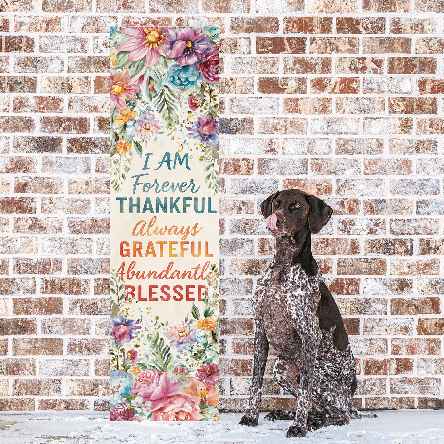 Thankful Grateful Blessed Porch Sign | Floral Farmhouse Welcome Sign | Inspirational Entryway Décor for Porch, Patio, Indoor