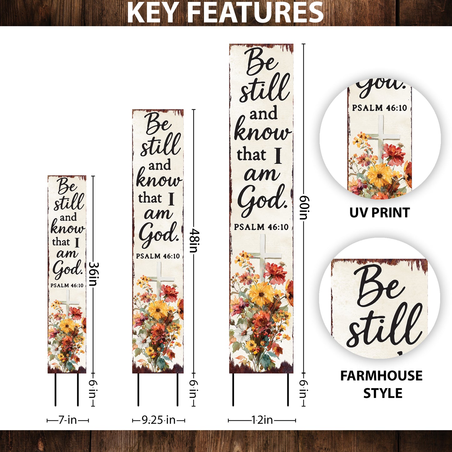 Christian Inspirational Yard Sign | Be Still and Know Porch Sign | Psalm 46:10 Garden Stake | Farmhouse Outdoor Faith Décor