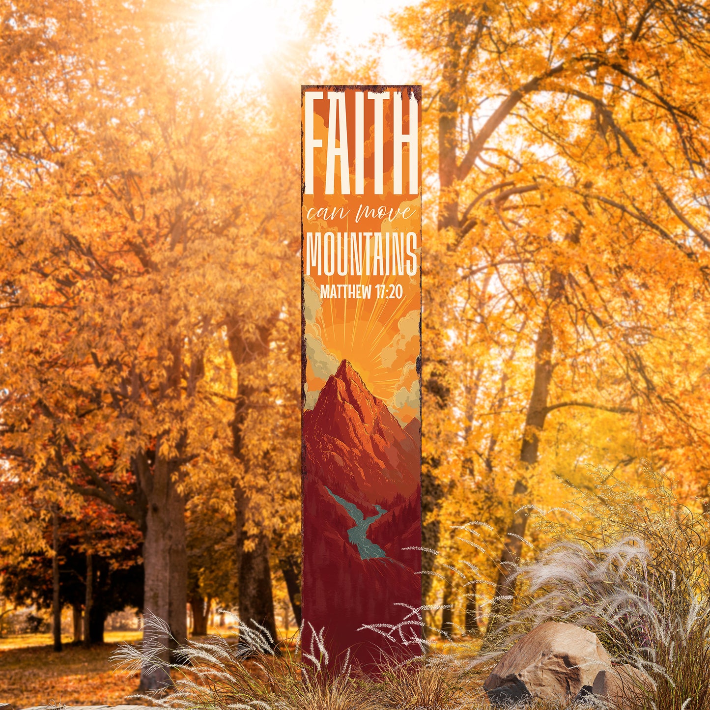 Christian Inspirational Yard Sign | Faith Can Move Mountains | Matthew 17:20 Garden Stake | Rustic Farmhouse Outdoor Décor