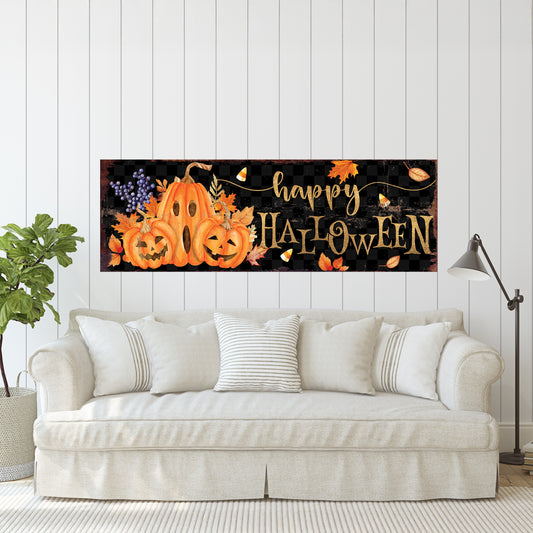 Happy Halloween Wall Art | Pumpkin & Candy Corn Farmhouse Sign | Rustic Fall Halloween Decoration for Home, Porch, or Living Room