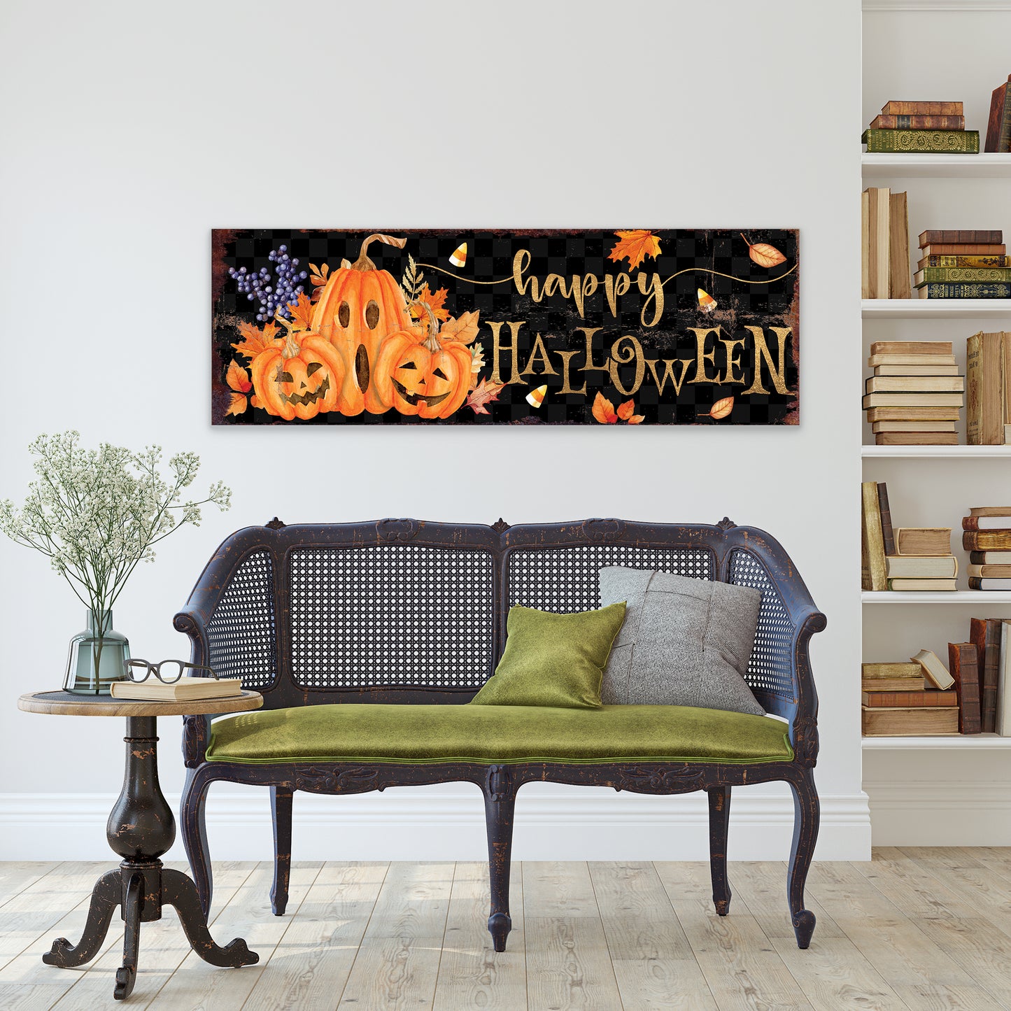 Happy Halloween Wall Art | Pumpkin & Candy Corn Farmhouse Sign | Rustic Fall Halloween Decoration for Home, Porch, or Living Room