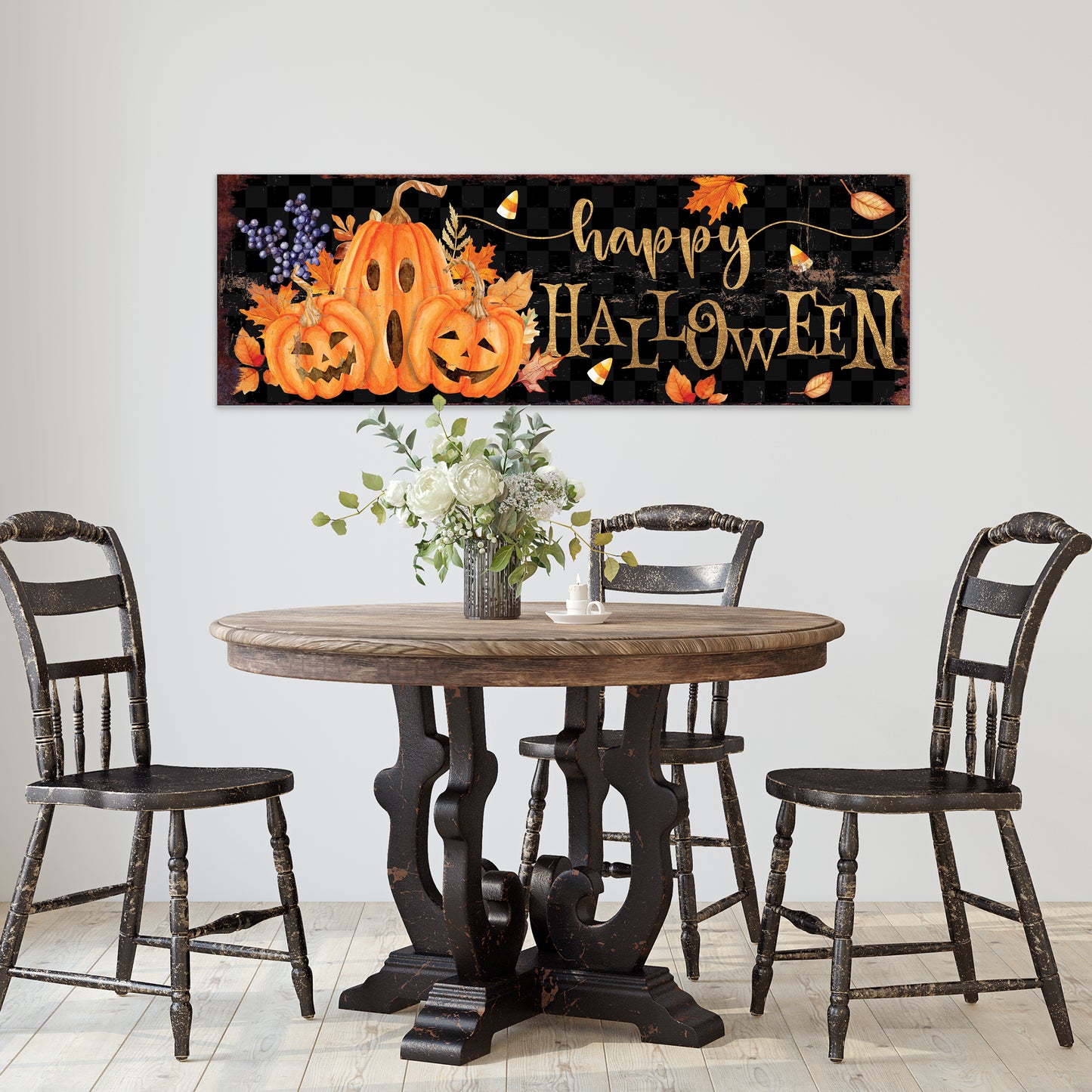 Happy Halloween Wall Art | Pumpkin & Candy Corn Farmhouse Sign | Rustic Fall Halloween Decoration for Home, Porch, or Living Room