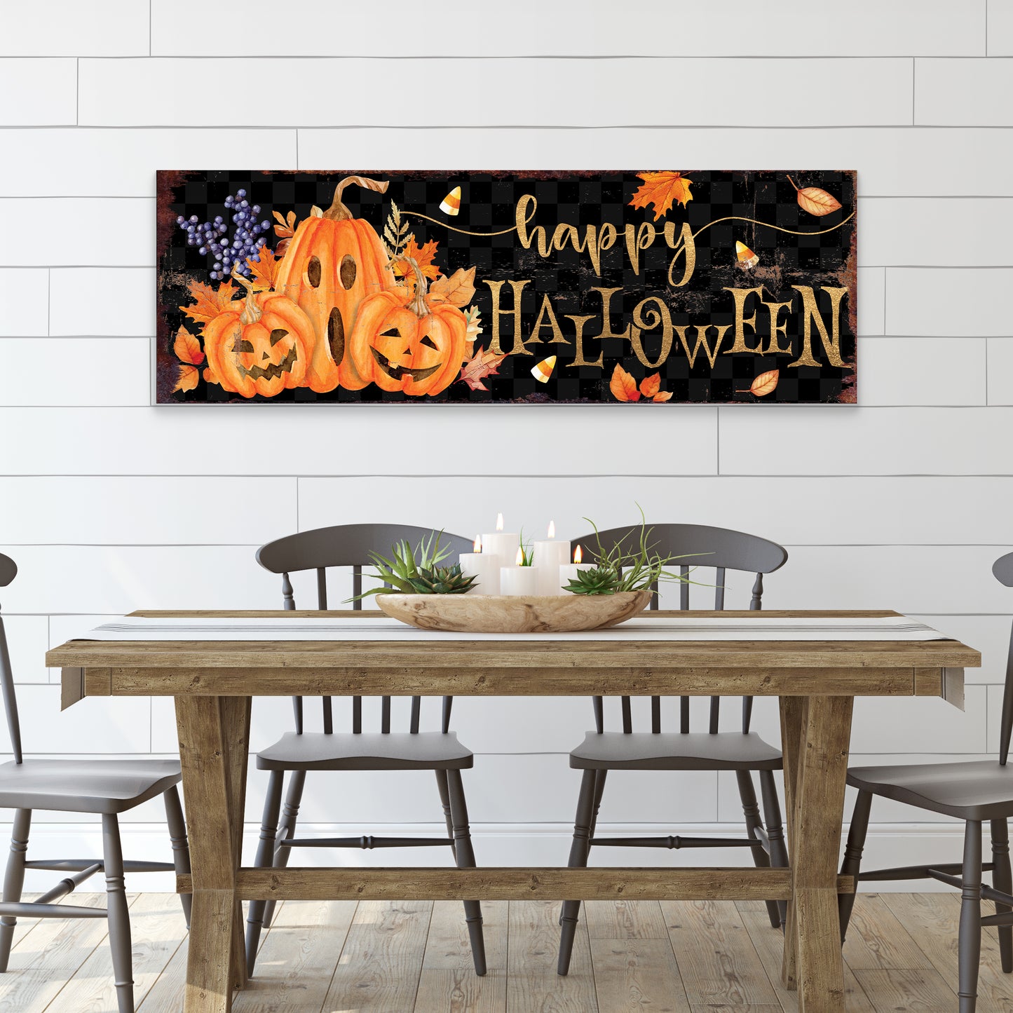 Happy Halloween Wall Art | Pumpkin & Candy Corn Farmhouse Sign | Rustic Fall Halloween Decoration for Home, Porch, or Living Room