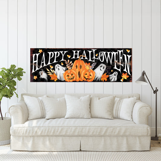Happy Halloween Wall Art – Rustic Pumpkin & Ghost Farmhouse Sign – Seasonal Halloween Decoration for Living Room, Entryway, Porch, or Party