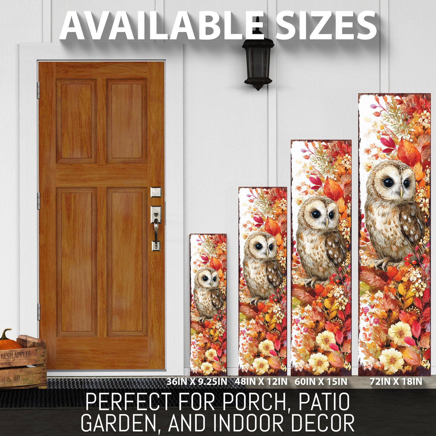 Fall Porch Sign with Owl Design – Rustic Autumn Front Porch Welcome Sign | Seasonal Pumpkin & Owl Outdoor Decoration for Entryway, Patio, Garden