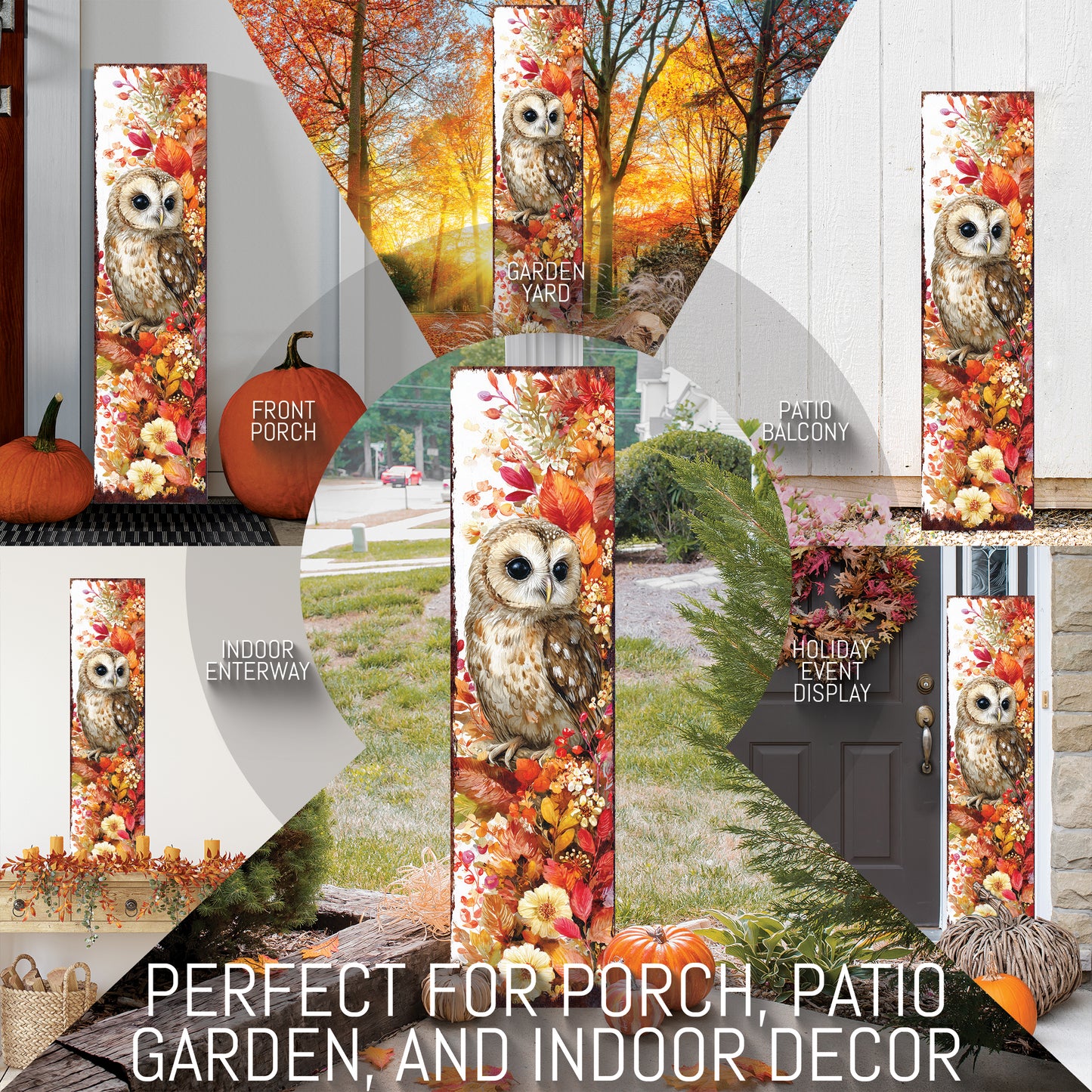 Fall Porch Sign with Owl Design – Rustic Autumn Front Porch Welcome Sign | Seasonal Pumpkin & Owl Outdoor Decoration for Entryway, Patio, Garden
