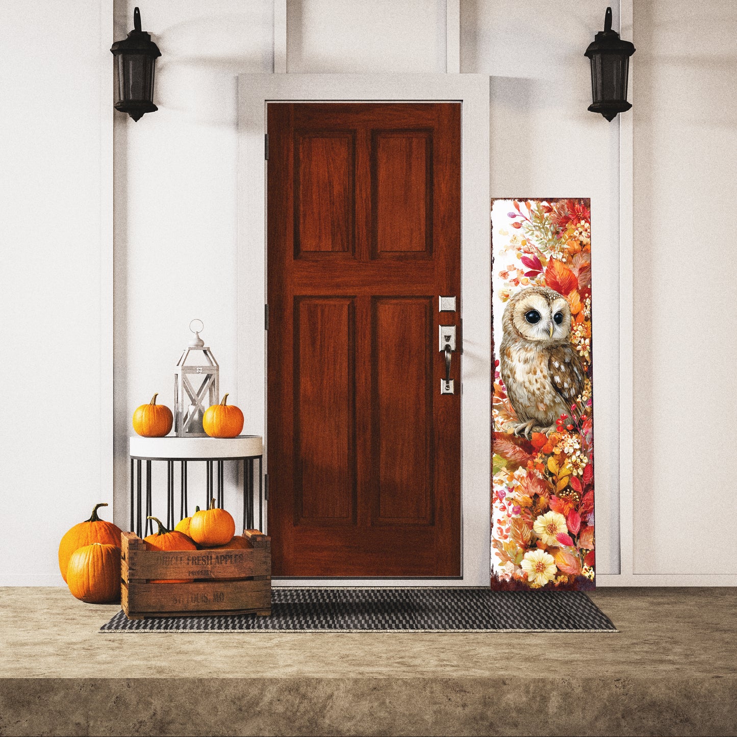 Fall Porch Sign with Owl Design – Rustic Autumn Front Porch Welcome Sign | Seasonal Pumpkin & Owl Outdoor Decoration for Entryway, Patio, Garden