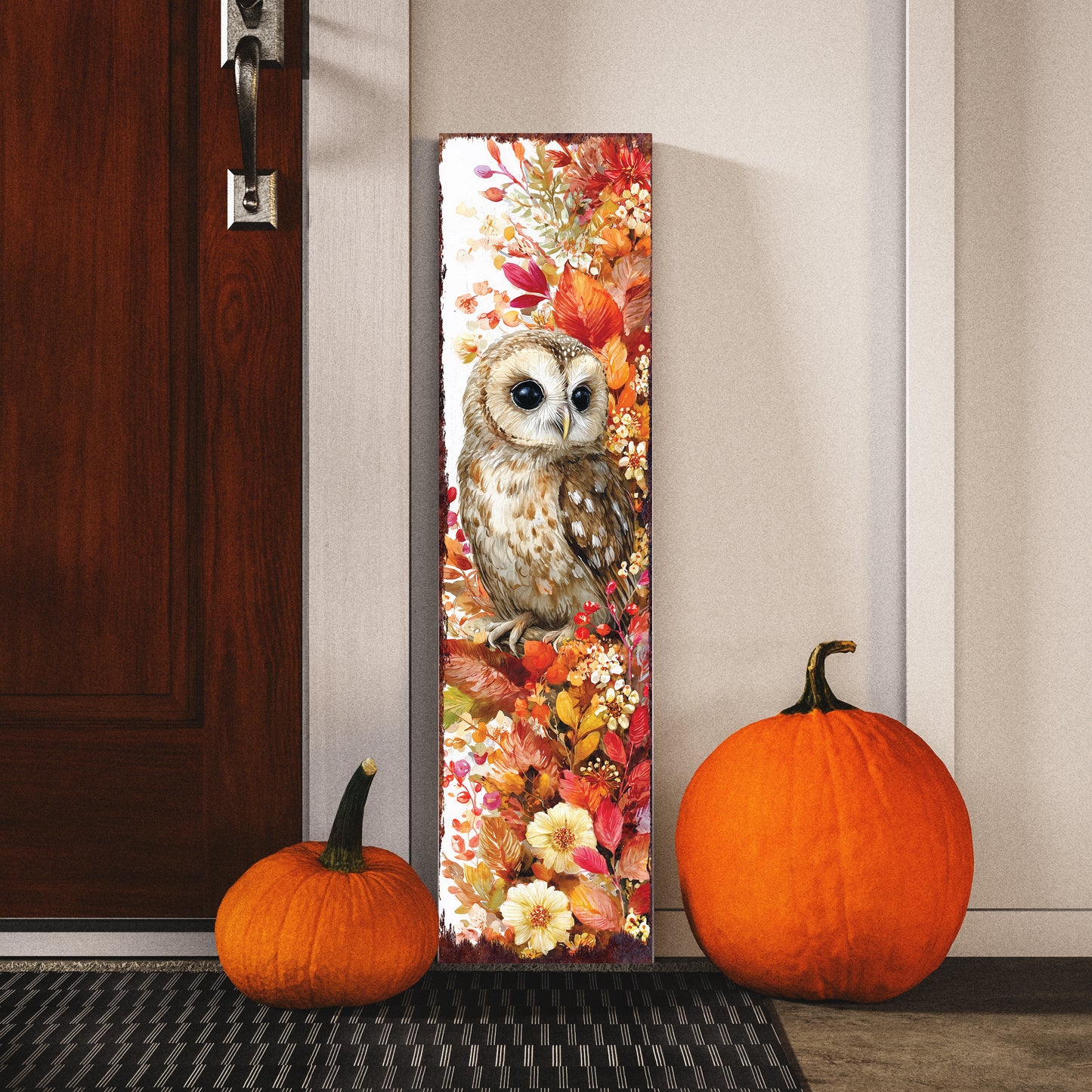 Fall Porch Sign with Owl Design – Rustic Autumn Front Porch Welcome Sign | Seasonal Pumpkin & Owl Outdoor Decoration for Entryway, Patio, Garden