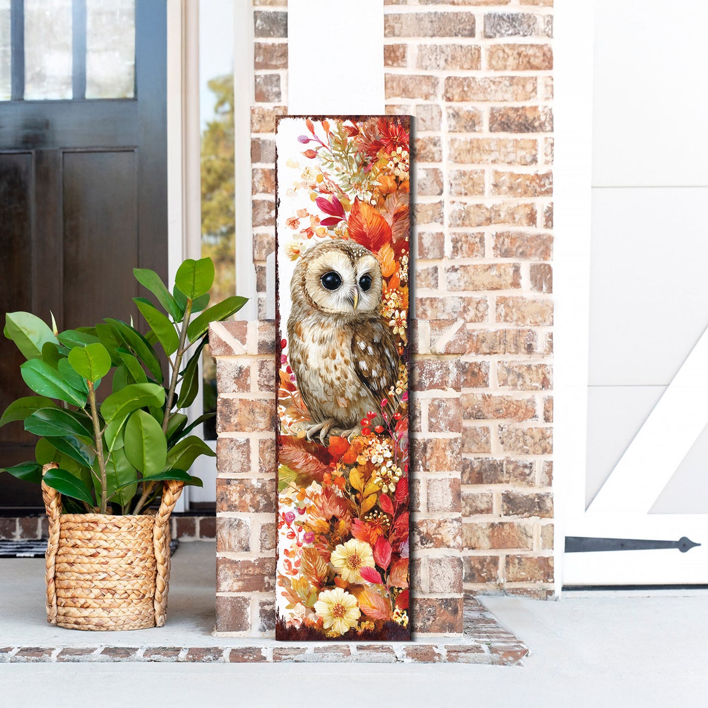 Fall Porch Sign with Owl Design – Rustic Autumn Front Porch Welcome Sign | Seasonal Pumpkin & Owl Outdoor Decoration for Entryway, Patio, Garden