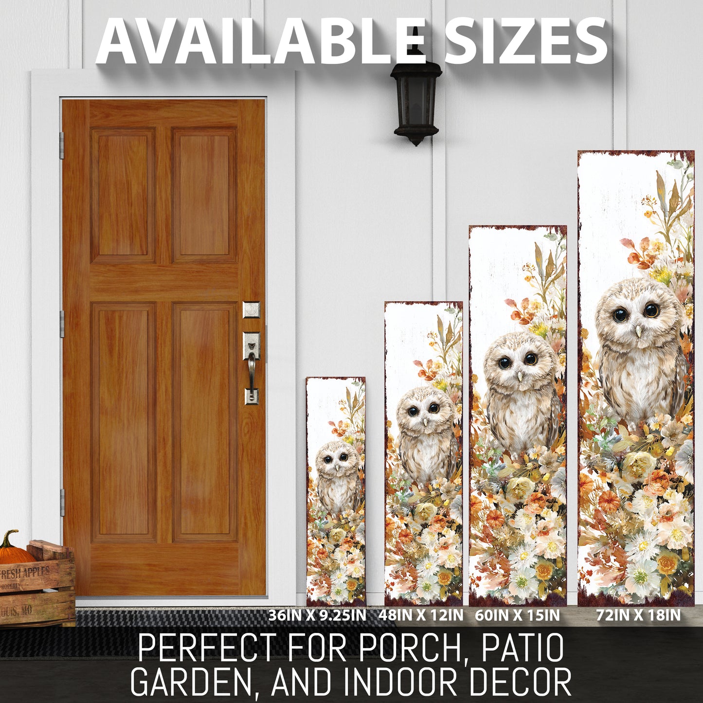 Fall Porch Sign with Owl Design – Rustic Autumn Front Porch Welcome Sign | Seasonal Pumpkin & Owl Outdoor Decoration for Entryway, Patio, Garden