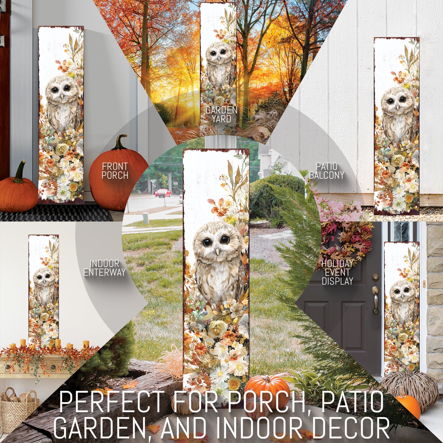 Fall Porch Sign with Owl Design – Rustic Autumn Front Porch Welcome Sign | Seasonal Pumpkin & Owl Outdoor Decoration for Entryway, Patio, Garden