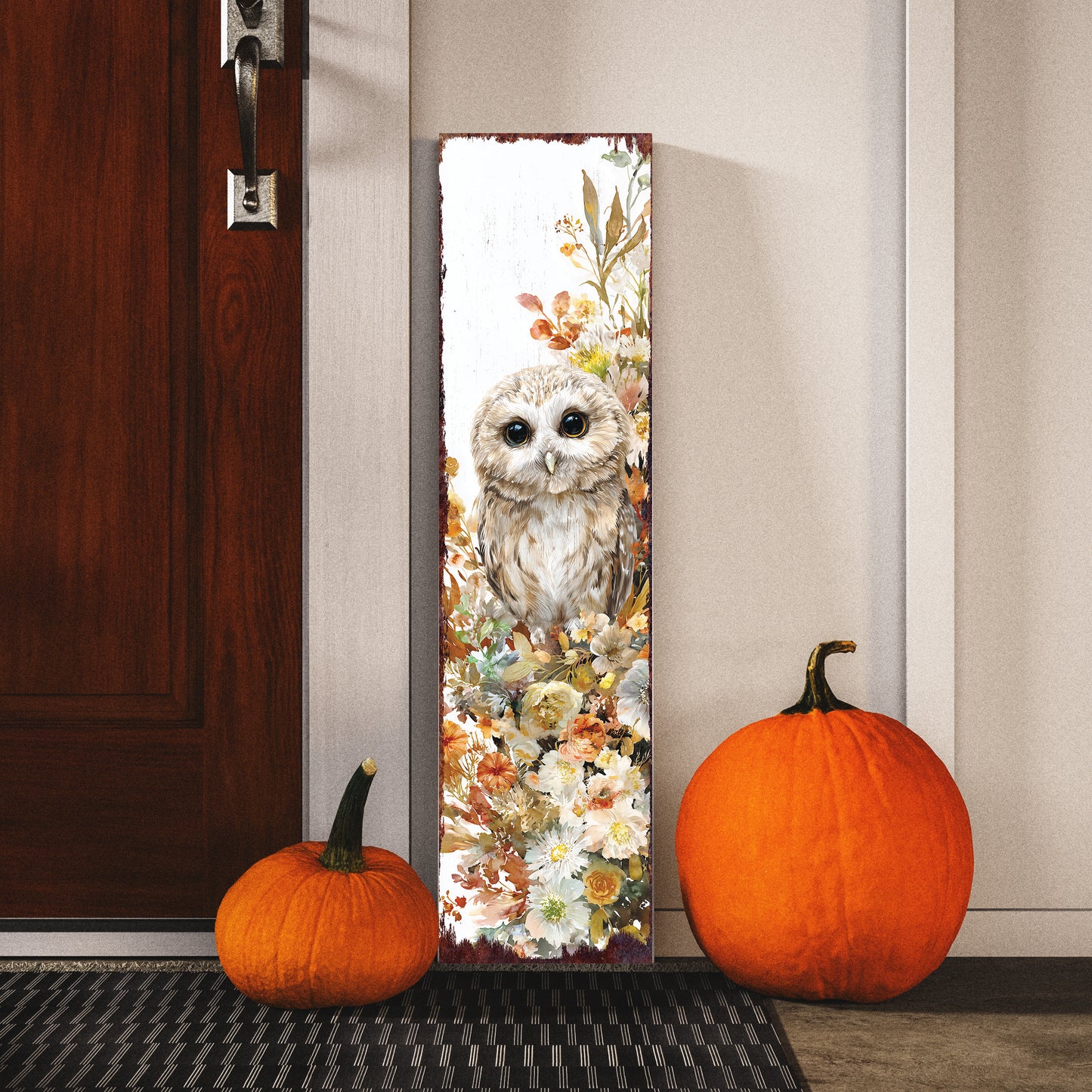 Fall Porch Sign with Owl Design – Rustic Autumn Front Porch Welcome Sign | Seasonal Pumpkin & Owl Outdoor Decoration for Entryway, Patio, Garden