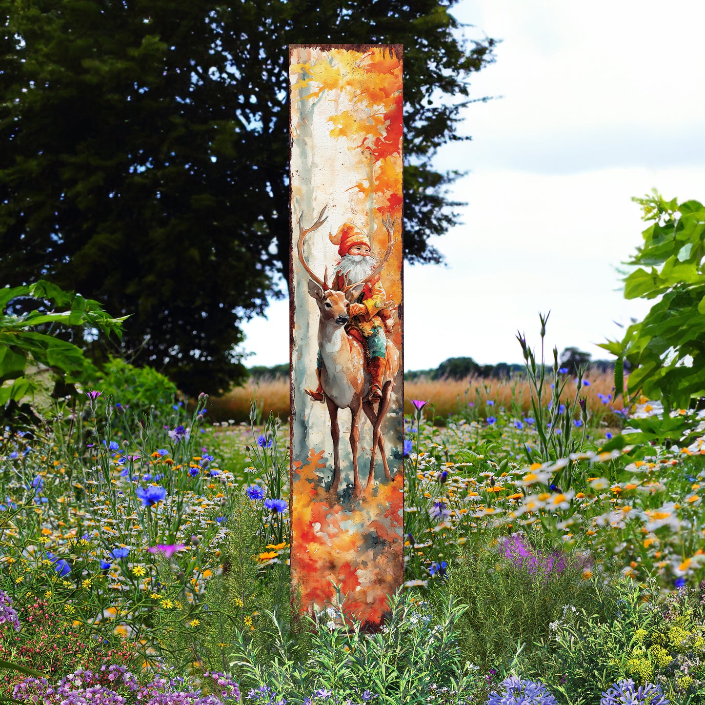 Fall Garden Stake – Whimsical Gnome Riding a Deer Outdoor Decoration | Rustic Autumn Yard, Patio & Porch Décor with Farmhouse Charm