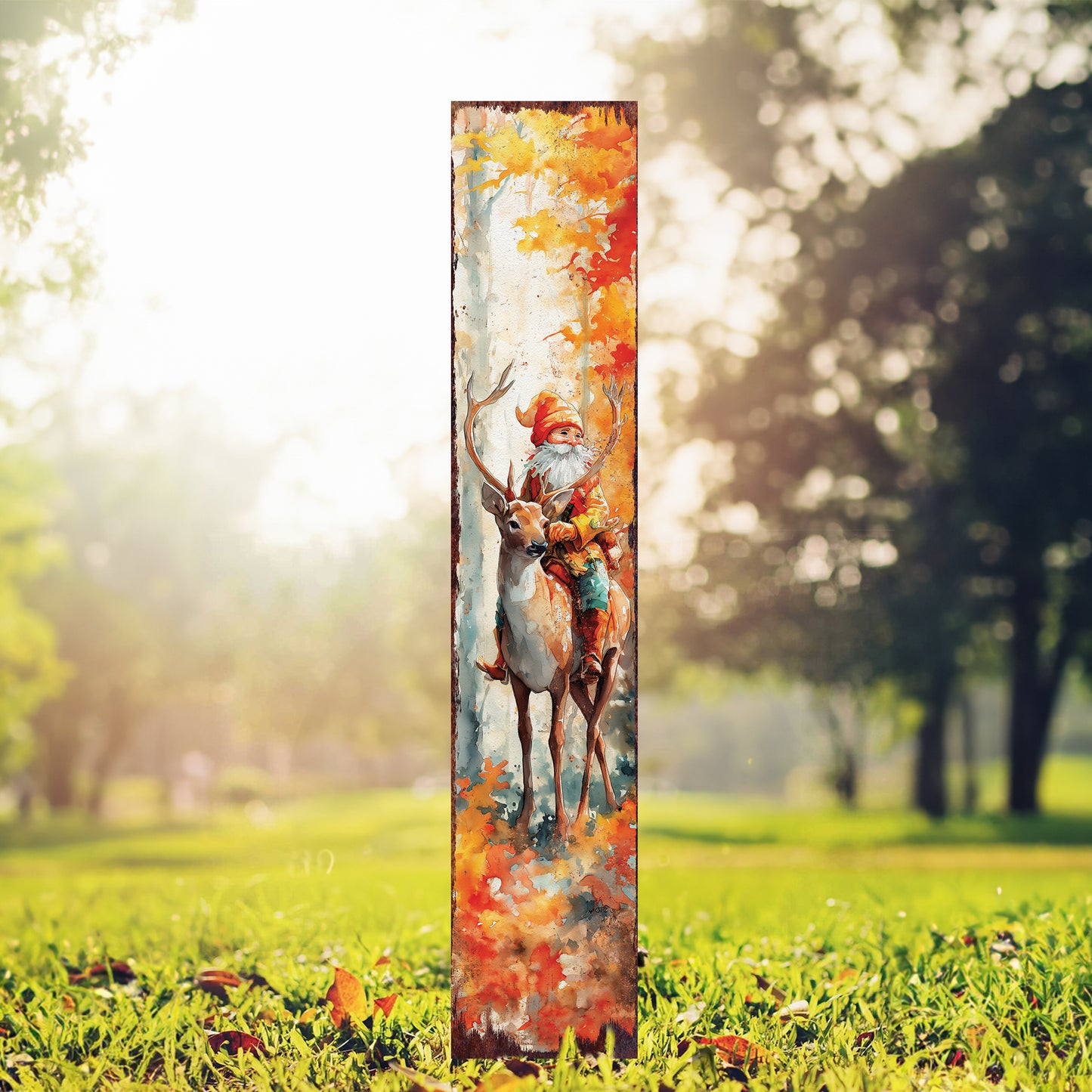 Fall Garden Stake – Whimsical Gnome Riding a Deer Outdoor Decoration | Rustic Autumn Yard, Patio & Porch Décor with Farmhouse Charm