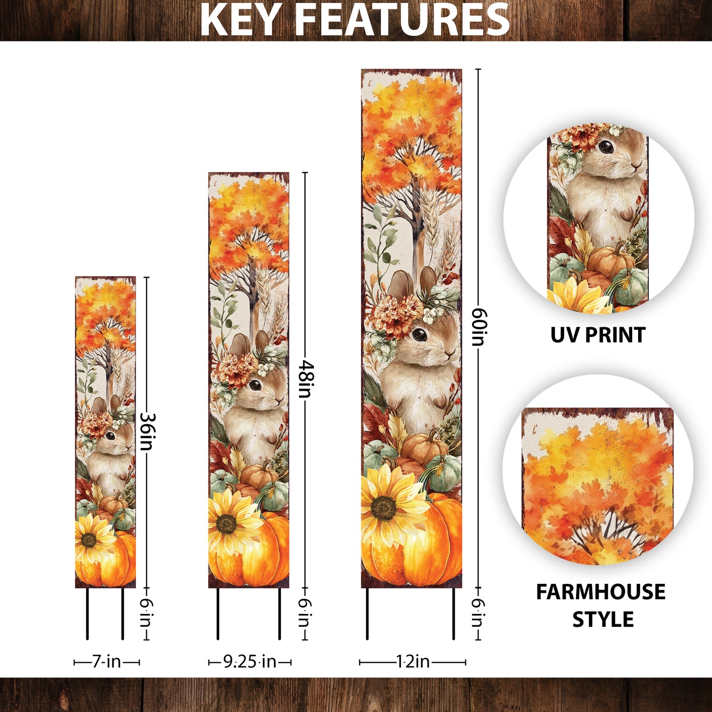 Fall Garden Stake – Rustic Bunny with Pumpkins & Sunflowers Outdoor Decoration | Autumn Yard, Porch, Patio Farmhouse Décor