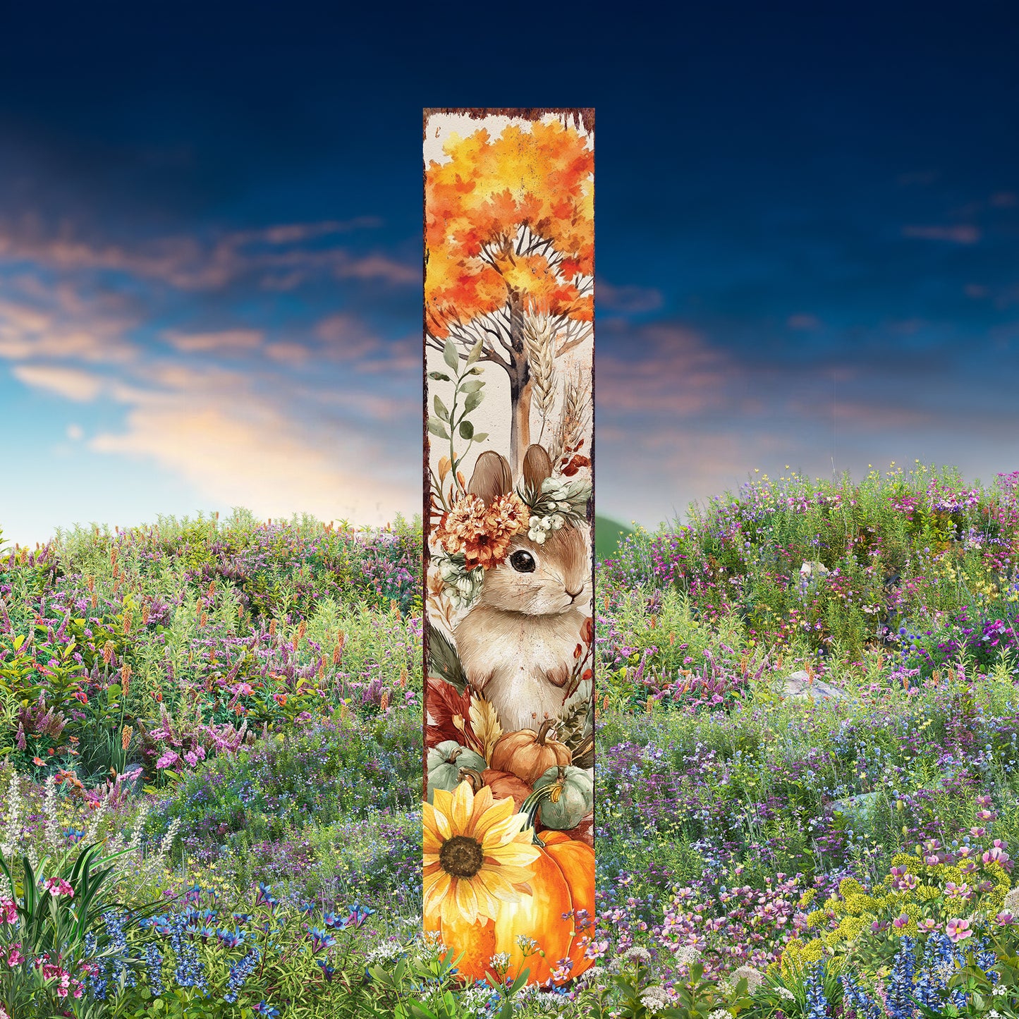 Fall Garden Stake – Rustic Bunny with Pumpkins & Sunflowers Outdoor Decoration | Autumn Yard, Porch, Patio Farmhouse Décor