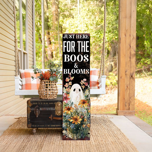 Halloween Porch Sign – Rustic Just Here for the Boos & Blooms Ghost Welcome Sign | Farmhouse Halloween Porch Decor for Outdoor  Indoor