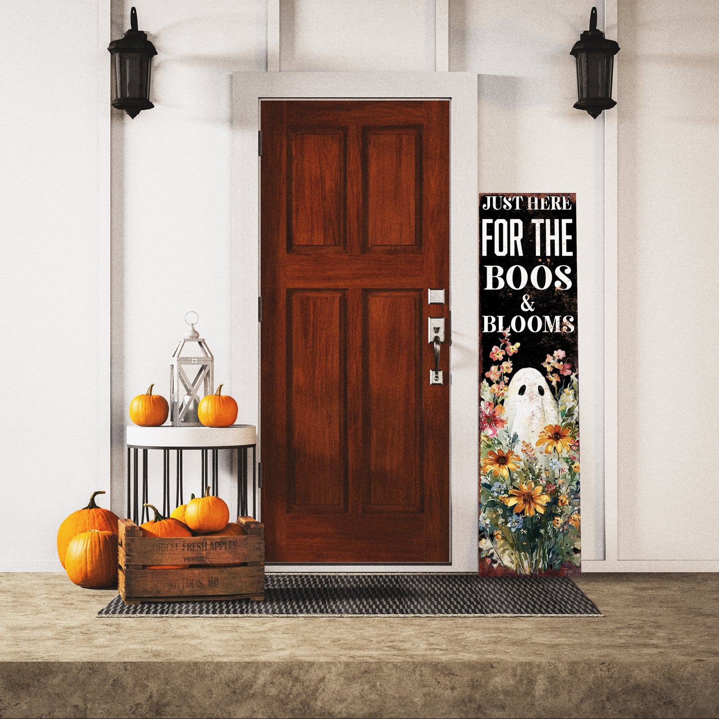 Halloween Porch Sign – Rustic Just Here for the Boos & Blooms Ghost Welcome Sign | Farmhouse Halloween Porch Decor for Outdoor  Indoor