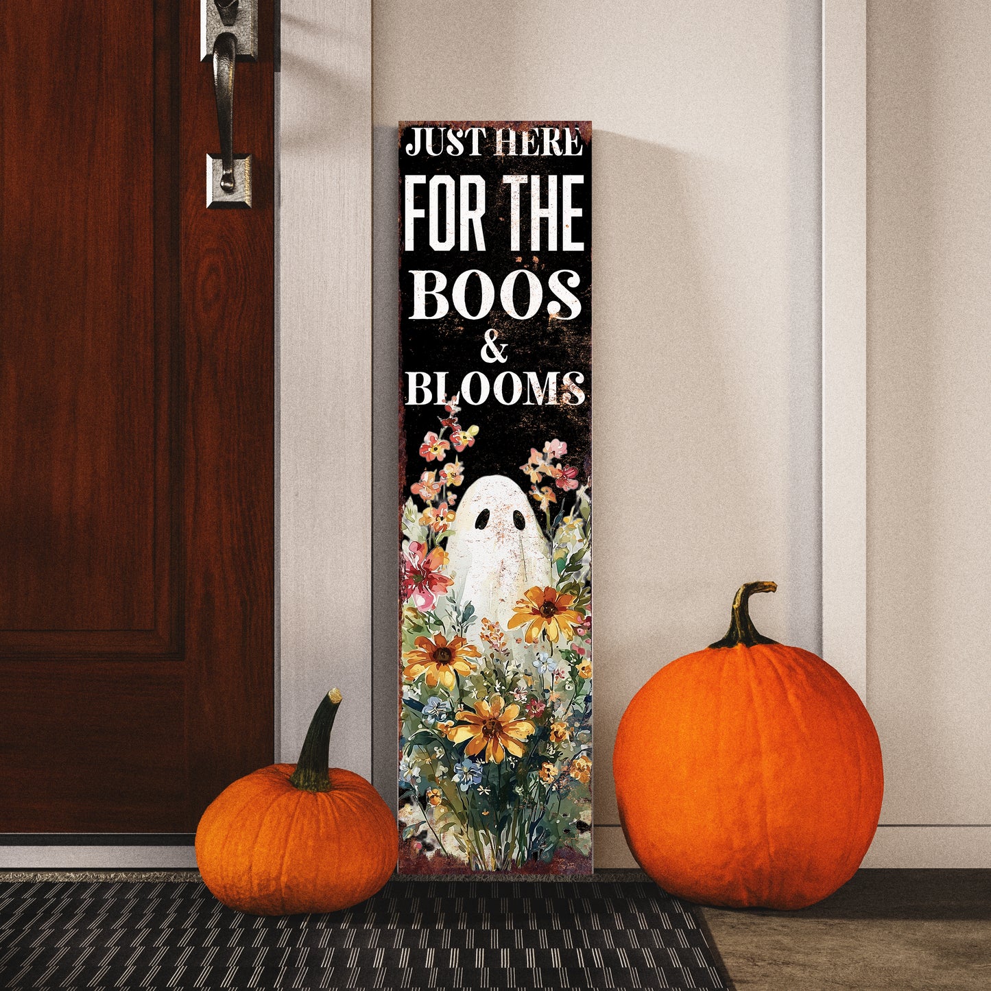 Halloween Porch Sign – Rustic Just Here for the Boos & Blooms Ghost Welcome Sign | Farmhouse Halloween Porch Decor for Outdoor  Indoor