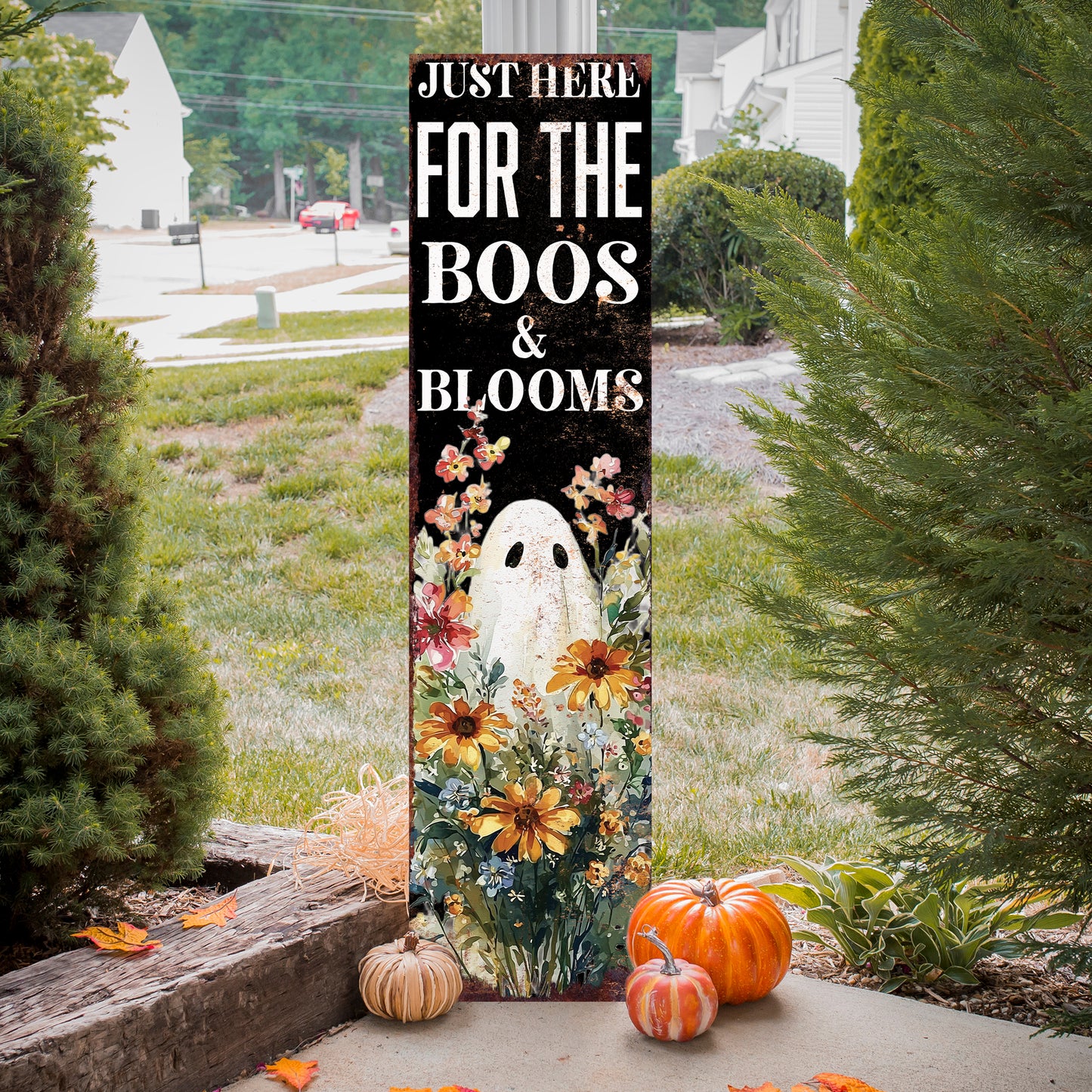 Halloween Porch Sign – Rustic Just Here for the Boos & Blooms Ghost Welcome Sign | Farmhouse Halloween Porch Decor for Outdoor  Indoor