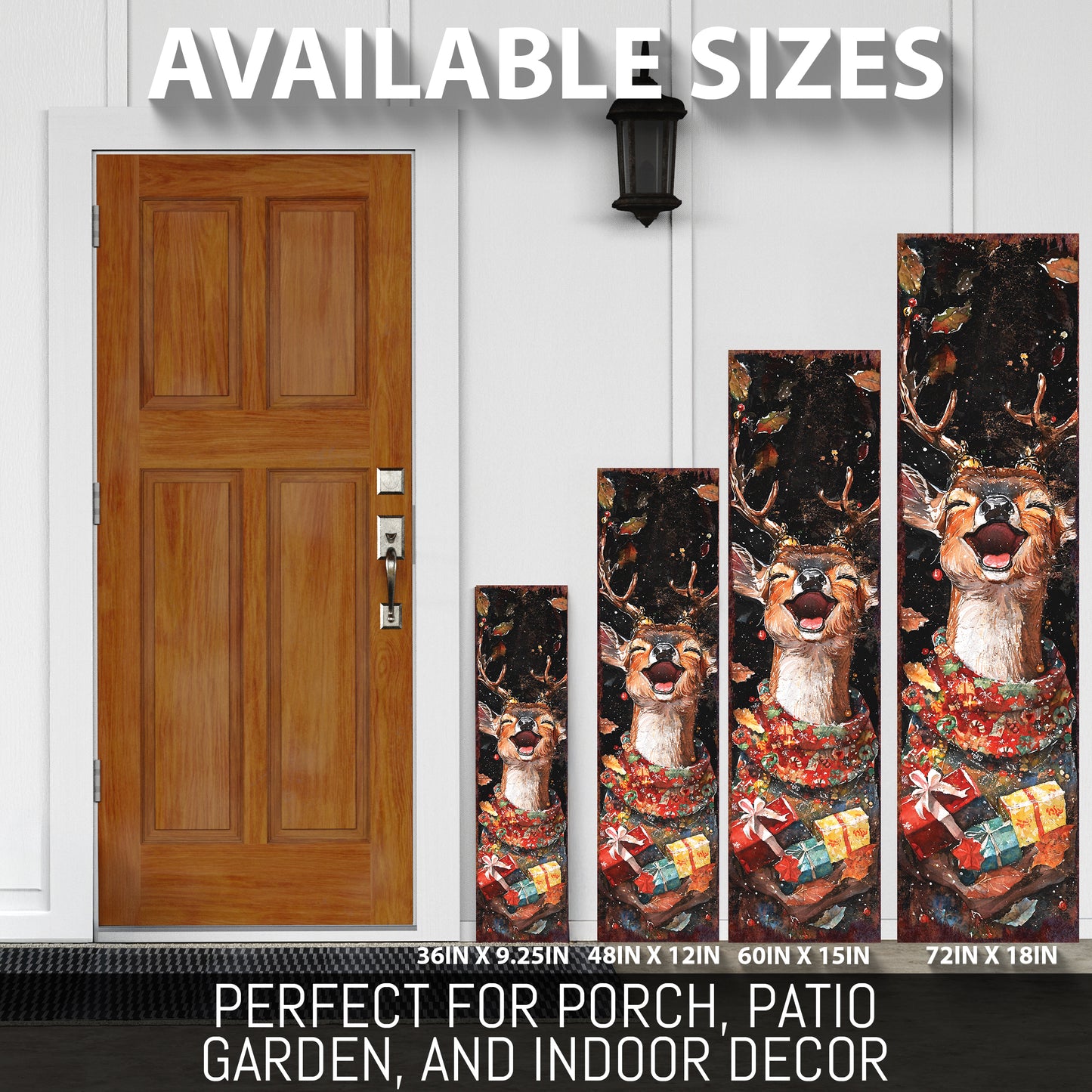 Christmas Deer Porch Sign – Rustic Holiday Front Porch Sign with Festive Reindeer in Sweater | Winter Porch and Entryway Decor