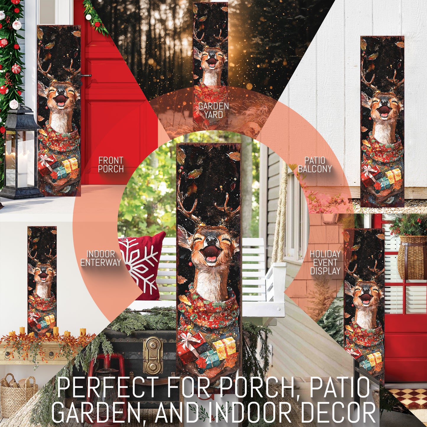 Christmas Deer Porch Sign – Rustic Holiday Front Porch Sign with Festive Reindeer in Sweater | Winter Porch and Entryway Decor