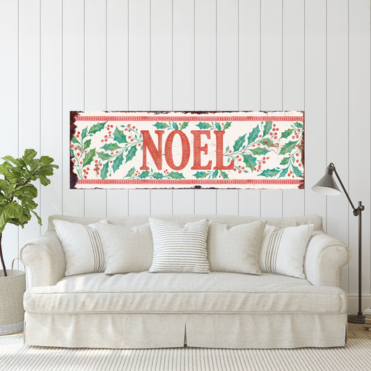Noel Christmas Wall Art – Holiday Wooden Sign with Holly Berries | Rustic Farmhouse Christmas Decoration | Seasonal Entryway Living Room Décor