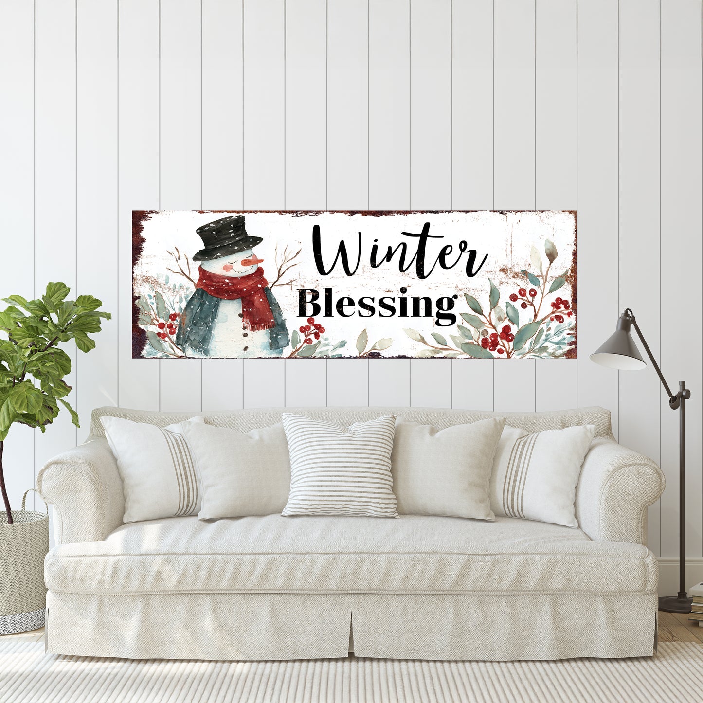 Winter Blessings Snowman Sign – Rustic Farmhouse Christmas Wall Decor