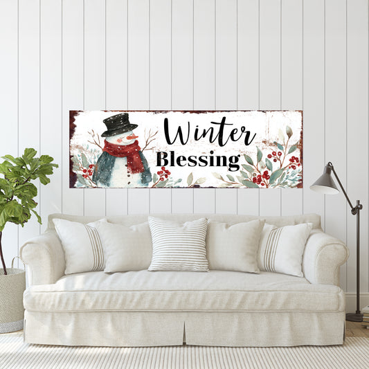 Winter Blessings Snowman Sign – Rustic Farmhouse Christmas Wall Decor