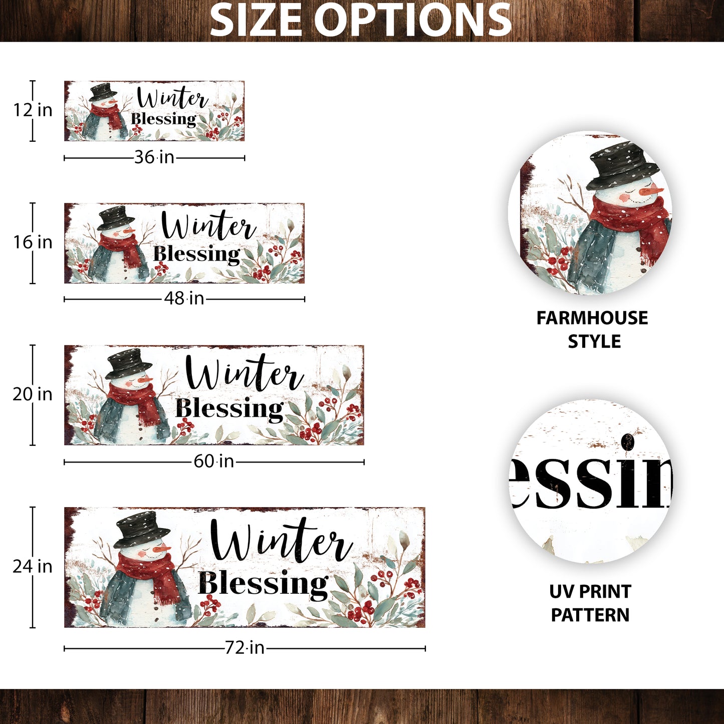 Winter Blessings Snowman Sign – Rustic Farmhouse Christmas Wall Decor