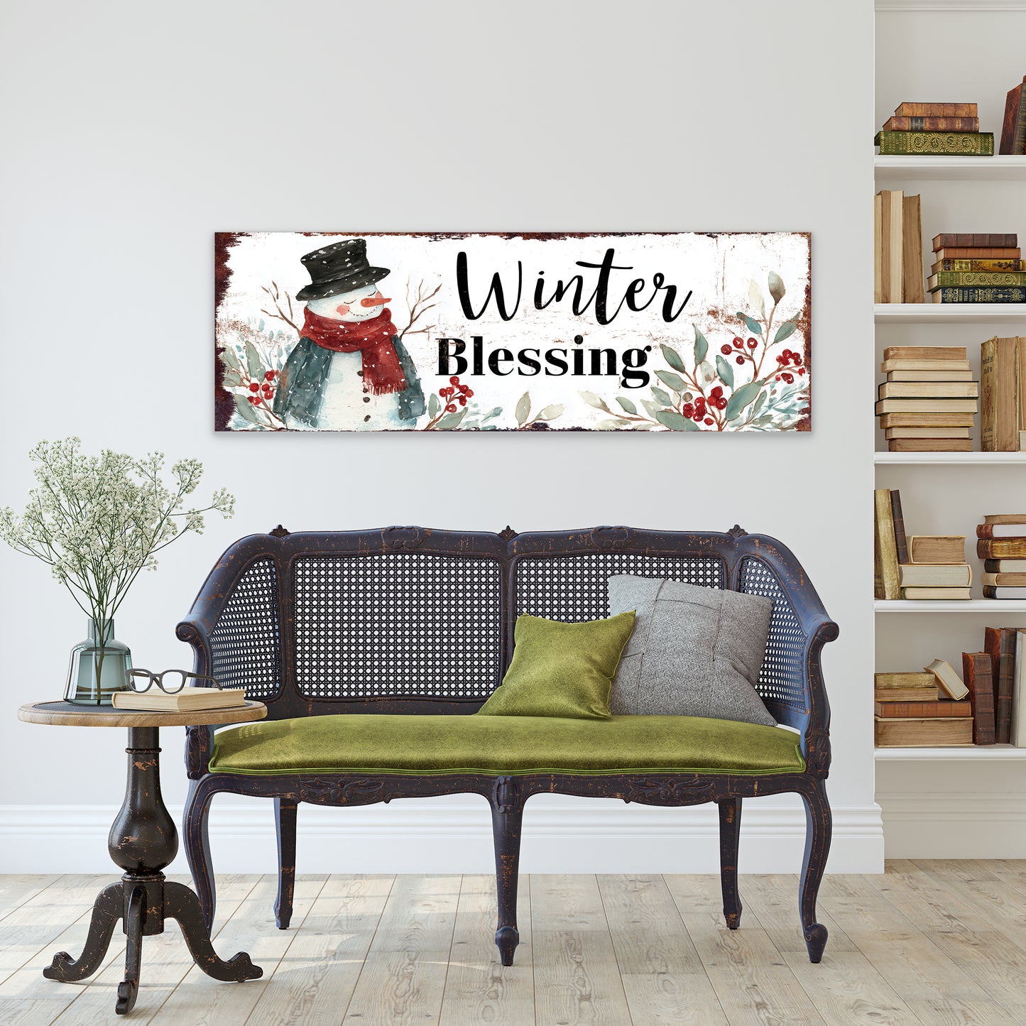 Winter Blessings Snowman Sign – Rustic Farmhouse Christmas Wall Decor