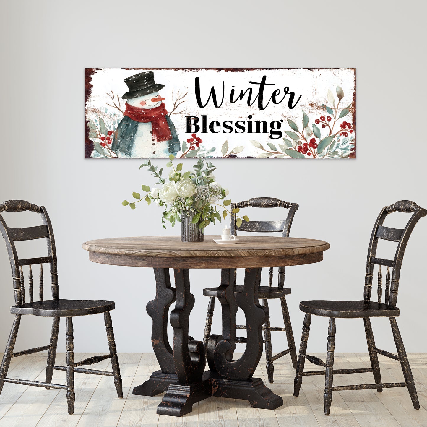 Winter Blessings Snowman Sign – Rustic Farmhouse Christmas Wall Decor