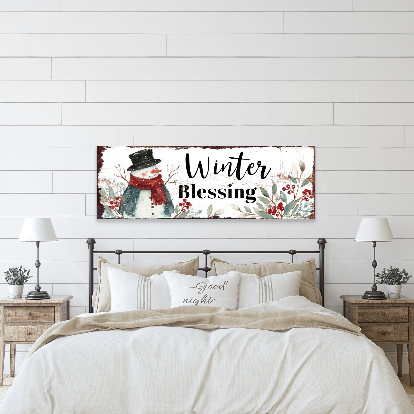 Winter Blessings Snowman Sign – Rustic Farmhouse Christmas Wall Decor