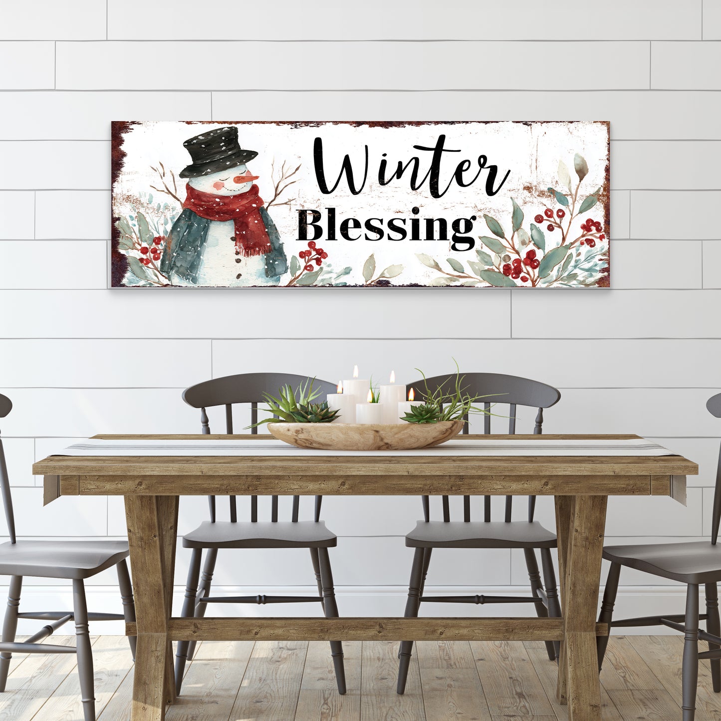 Winter Blessings Snowman Sign – Rustic Farmhouse Christmas Wall Decor