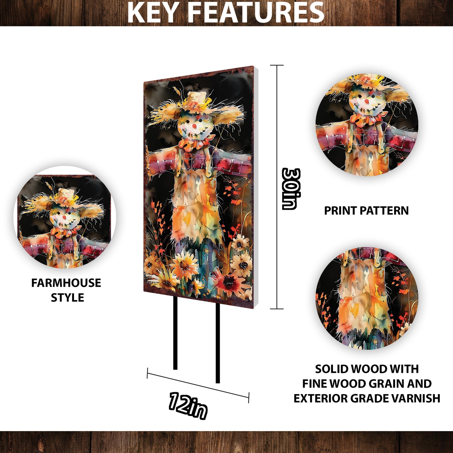 Scarecrow Fall Garden Stake – 30” Autumn Yard Sign for Outdoor Decor
