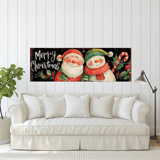 Santa & Snowman Christmas Sign – Watercolor Holiday Wall Decor for Home