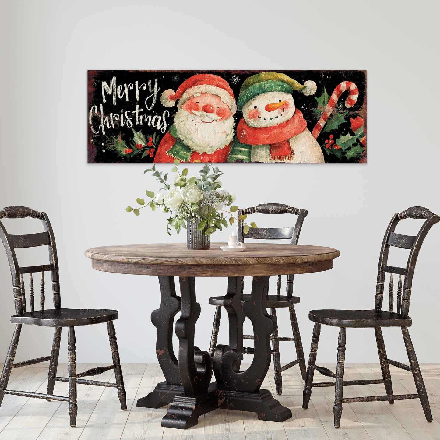 Santa & Snowman Christmas Sign – Watercolor Holiday Wall Decor for Home