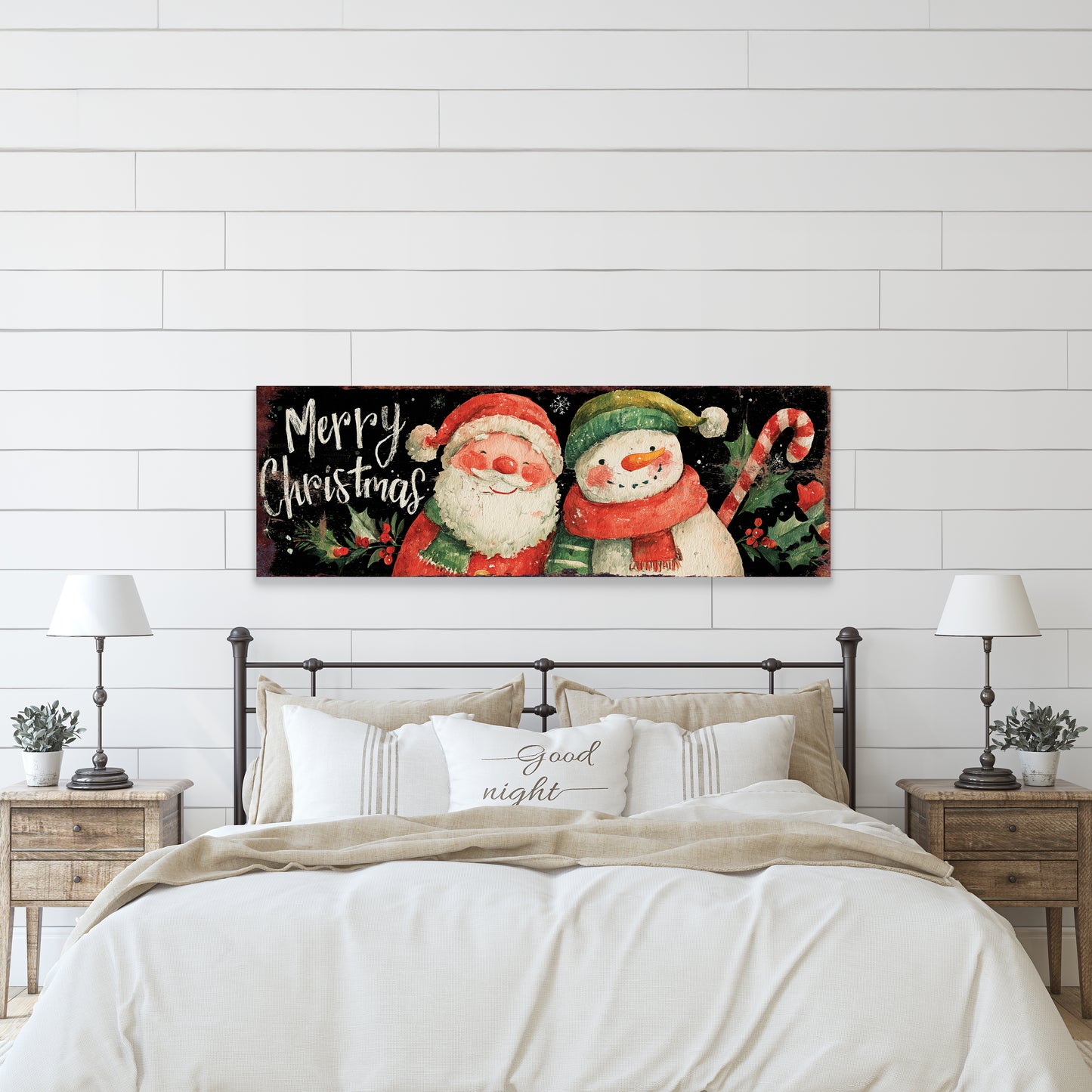 Santa & Snowman Christmas Sign – Watercolor Holiday Wall Decor for Home