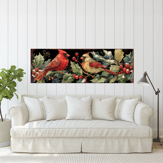 Cardinal Christmas Wall Sign – Watercolor Holiday Décor for Home or Entryway