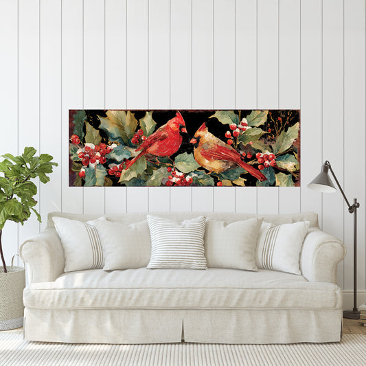 Cardinal Christmas Wall Sign – Watercolor Holiday Décor for Home or Entryway
