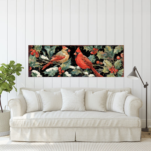 Cardinal Christmas Wall Sign – Watercolor Holiday Décor for Home or Entryway