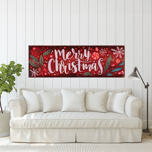 Merry Christmas Wall Sign – Red Farmhouse Holiday Decor for Home or Entryway