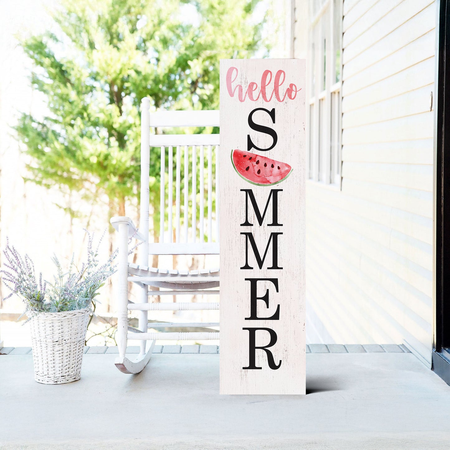 Hello Summer Wooden Porch Sign with Watermelon Pattern | Seasonal Welcome Sign | Front Porch Home Decor | 3 Sizes Available